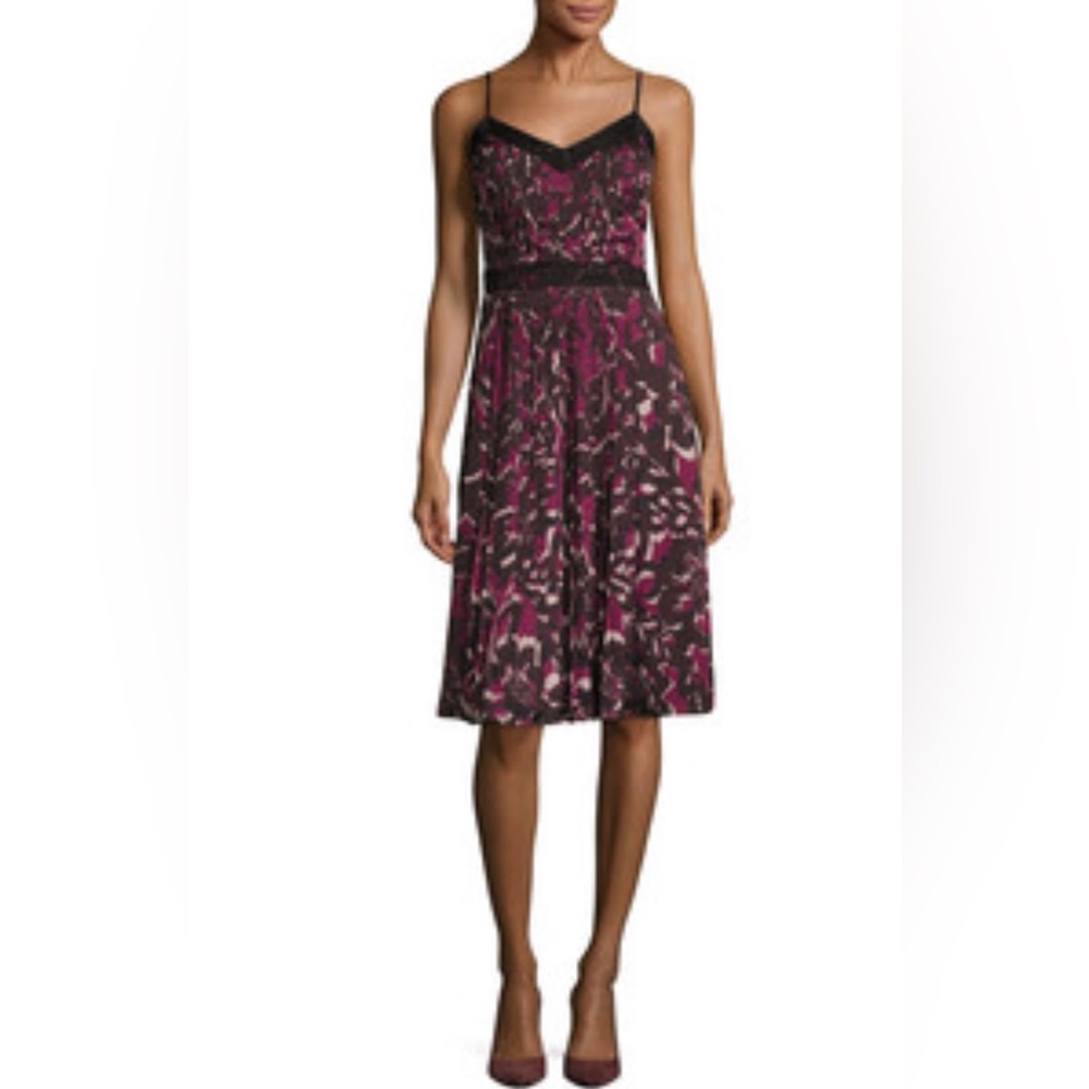 NWOT Ava & Aiden Lace Panel Pleated Cami Dress - Purple Multi - Size 8